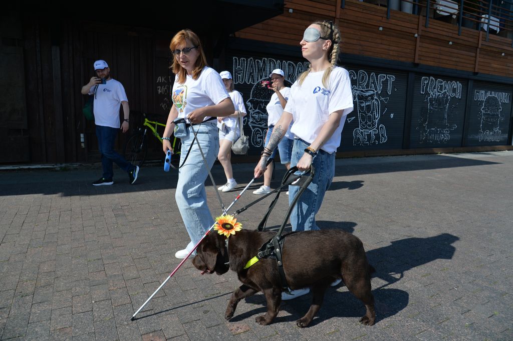 Члены Ростовской РО ВОС обучают посетителей фестиваля работать с собакой-проводником