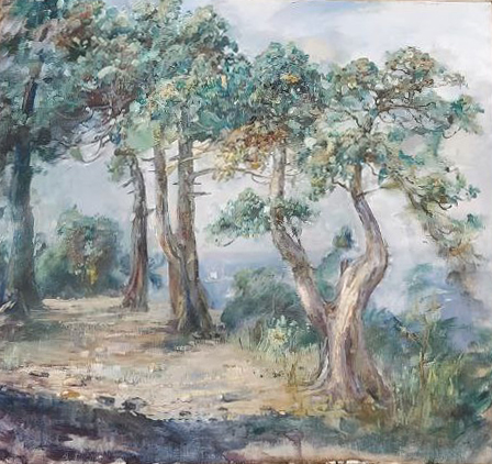 Пейзаж в исполнении Александра Ерёменко. На картине изображены деревья на склоне холма